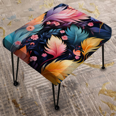 Pink And Blue Floral Feathered Dream - Floral Rectangle Ottoman