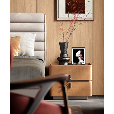 Italian Style Leather Upholstered Nightstand with Drawer Storage for Bedroom