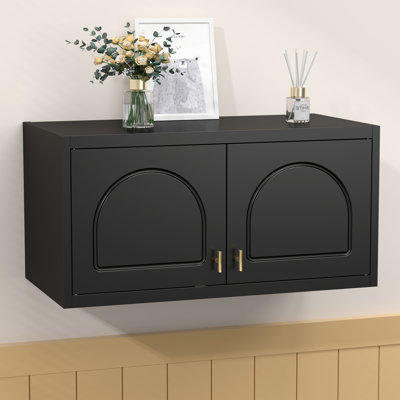 Metal Wall Cabinet,Black Small Hanging Cabinet for Kitchen Pantry, Black Metal Overhead Cabinet for Dining Room, Living Room, Bathroom, 16" D x 32" W x 15" H
