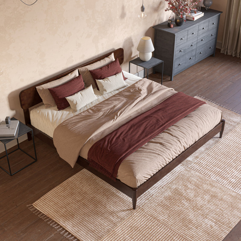Vetu Solid Wood Platform Bed, Walnut, King