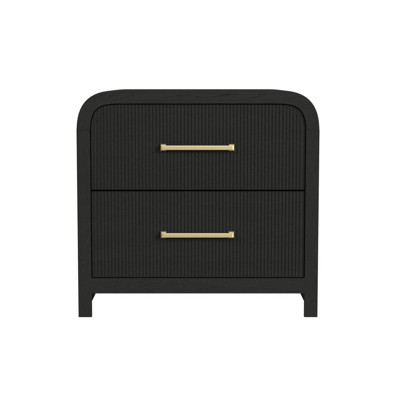 Quevillon 2-Drawer Nightstand with USB in Black with Grain