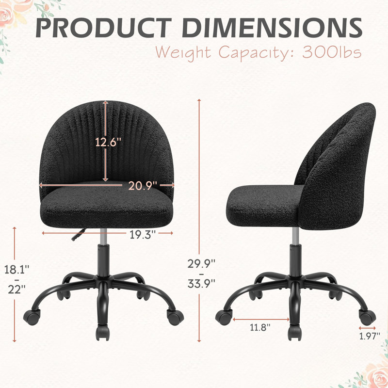 Task Chair  Velvet Make Up Chair Office Chair With Wheels, Black, Black
