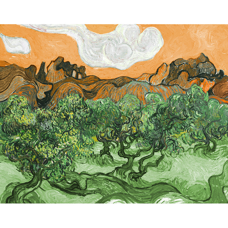 Décalcomanie murale amovible oliviers de van gogh, H 22 po x l 28 po, Orange / Vert