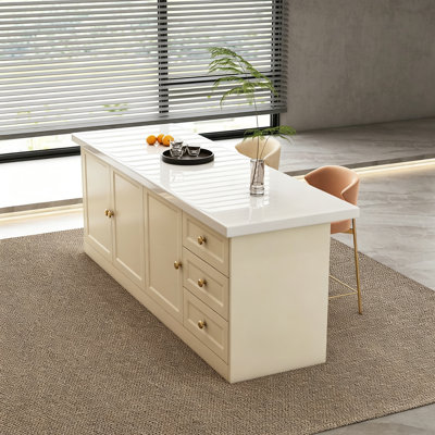 Trei de luxe avec armoires de rangement et grand comptoir, table Trei autoportante avec station de préparation pour l'organisation des repas et de la maison