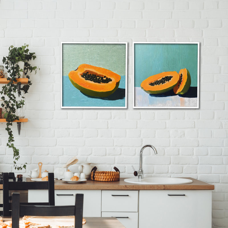 «Papaya on Blue Still Life», ensemble de 2 giclées encadrées, design par Walker Noble, H 17 po x l 34 po