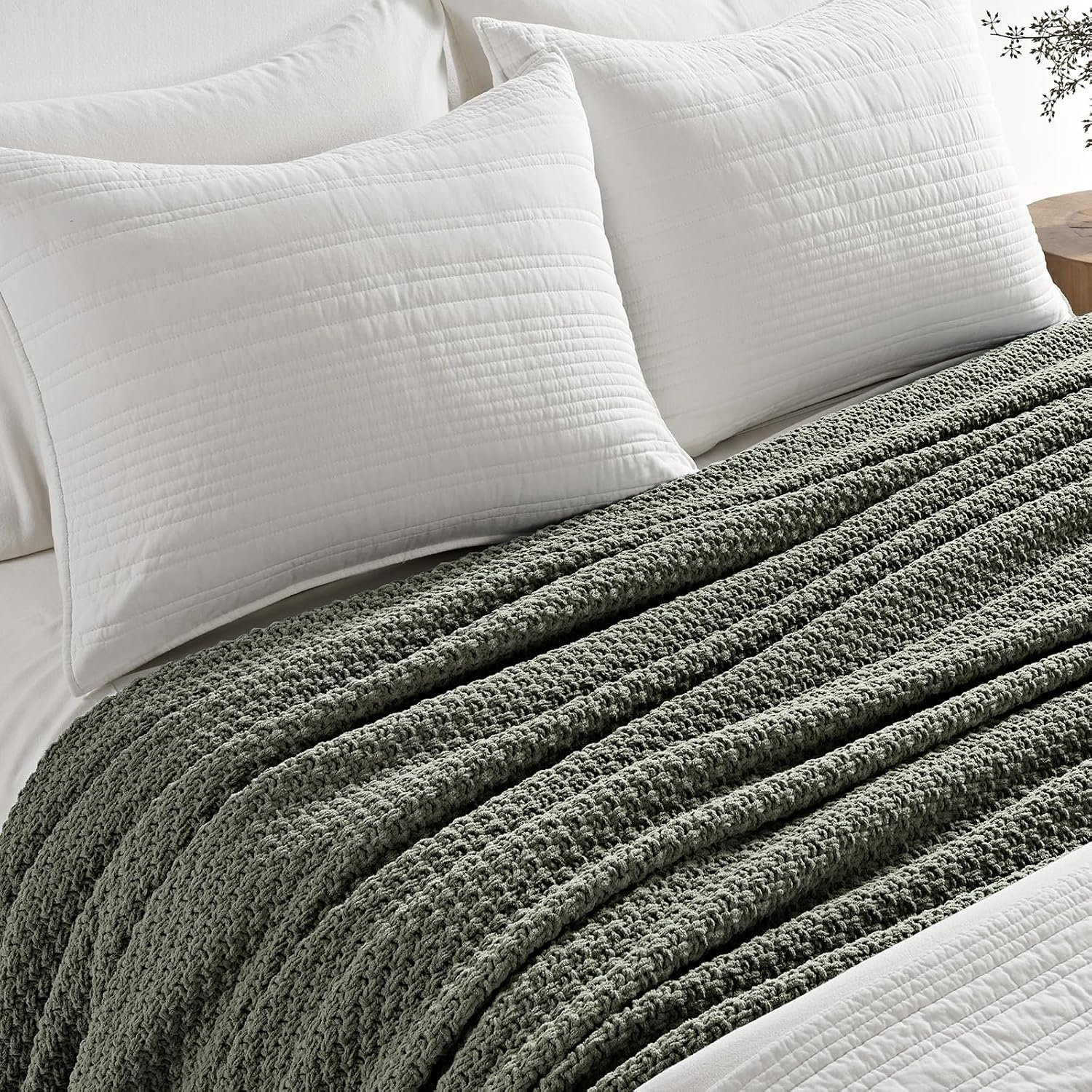 Chunky Chenille Weighted Throw Blanket, 108" L x 92" W, Dried Thyme