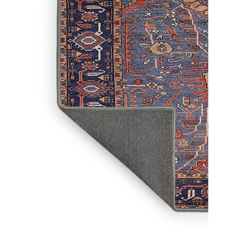 Tapis oriental bleu marine / bleu / rouge Rine, Rectangle 8 pi x 10 pi