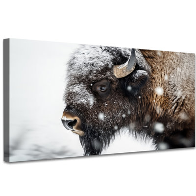 Winter Bison Wall Art - Majestic American Buffalo Canvas Wall Decor for Living Room, Serene Winter Buffalo Artwork Painting for Bedroom, Wrapped Canvas Pine Frame Design, 16×32 inches