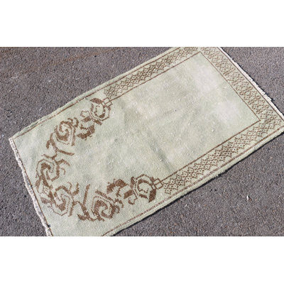 Petit tapis turc Oushak tissé à la main en beige pour une idée de cadeau de décoration