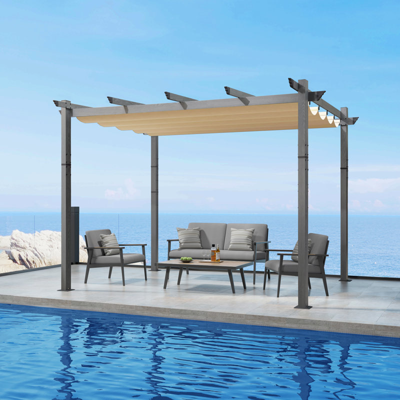 Pergola en aluminium mauve avec auvent, Kaki, H 96,5 po x l 158 po x P 118 po