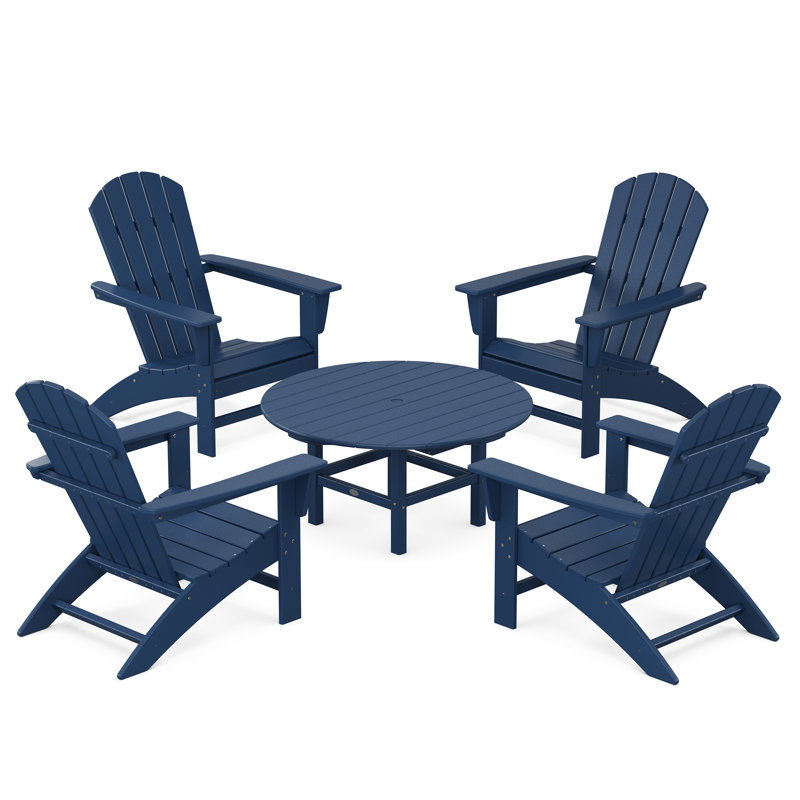 POLYWOOD Nautical 5-Piece Adirondack Chair Conversation Set, Navy