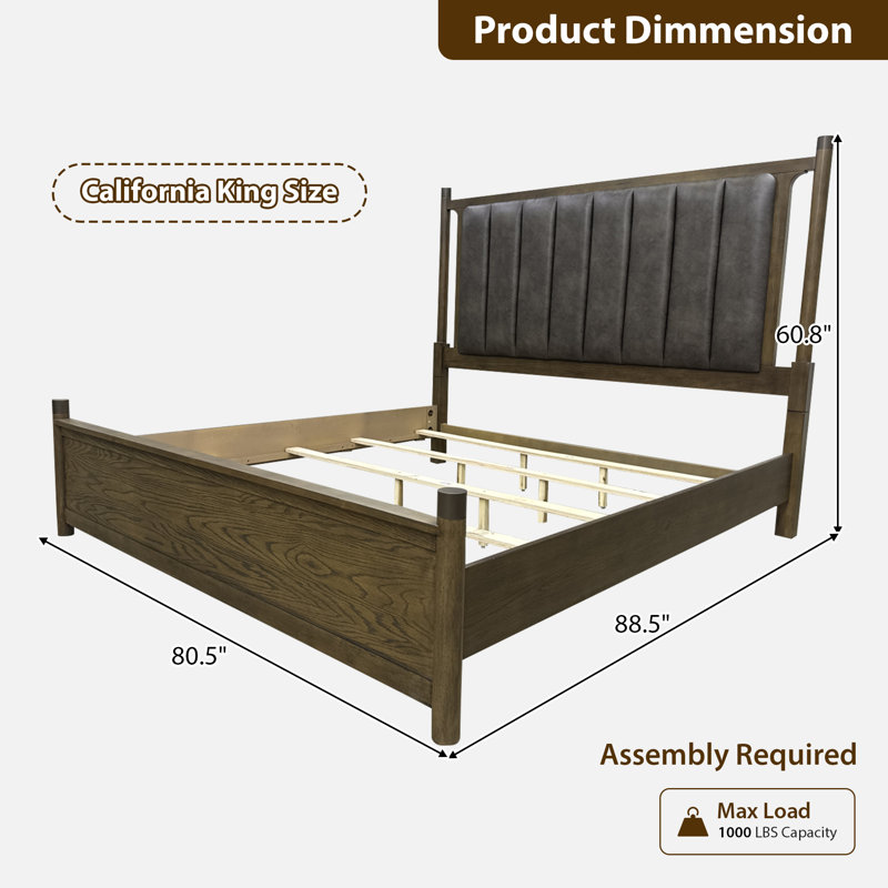 Ensemble de chambre à coucher 5 pièces avec lit très grand californien en bois massif, commode à 5 tiroirs et commode à 6 tiroirs avec miroir et table de chevet (ensemble de 5)