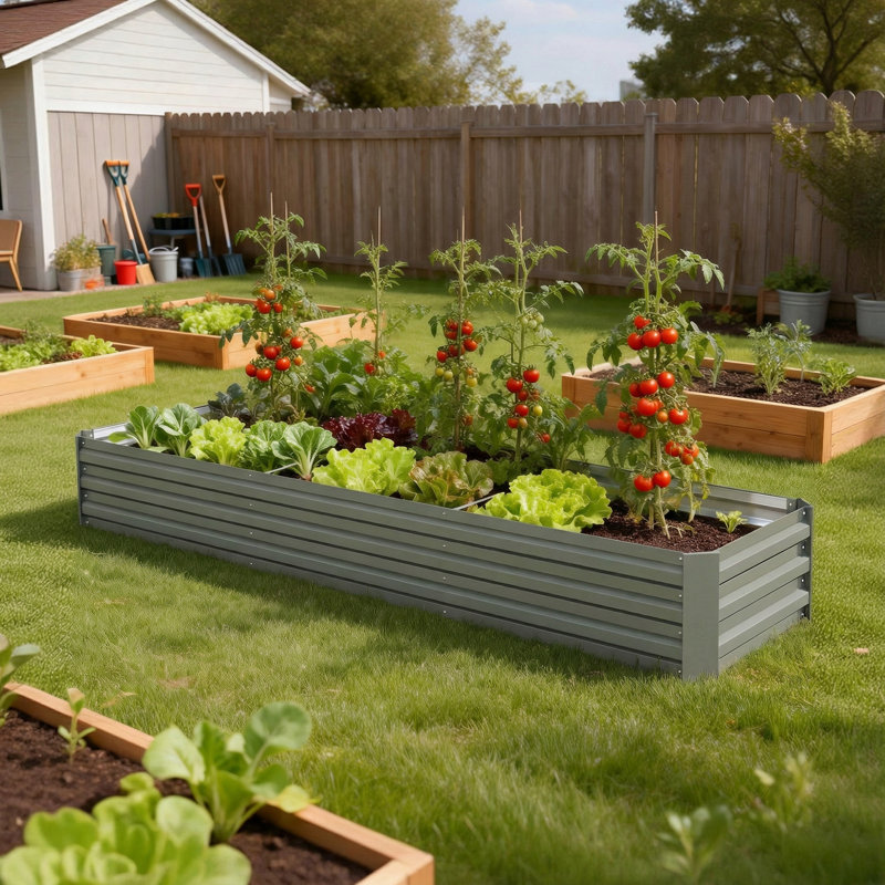 Grande jardinière surélevée galvanisée 8x2x1ft, Gris clair