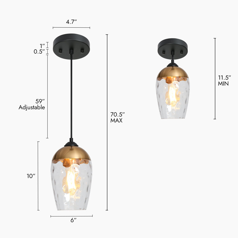 Luminaire suspendu pour îlot de cuisine 1 lumière Hanshelmut (1 ensemble), Laiton
