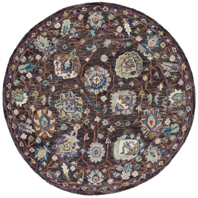 Sereta Tufted Wool/Cotton Performance Floral Rug in Brown/Blue/Charcoal/Lavender/Gray