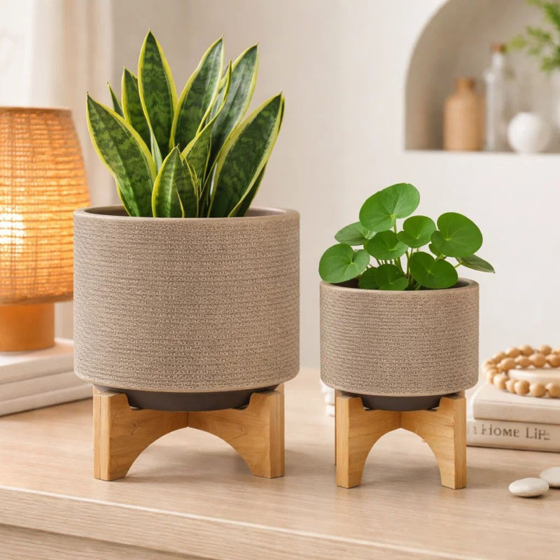 Ensemble de 2 pots à fleurs Feny, Brun clair / brun