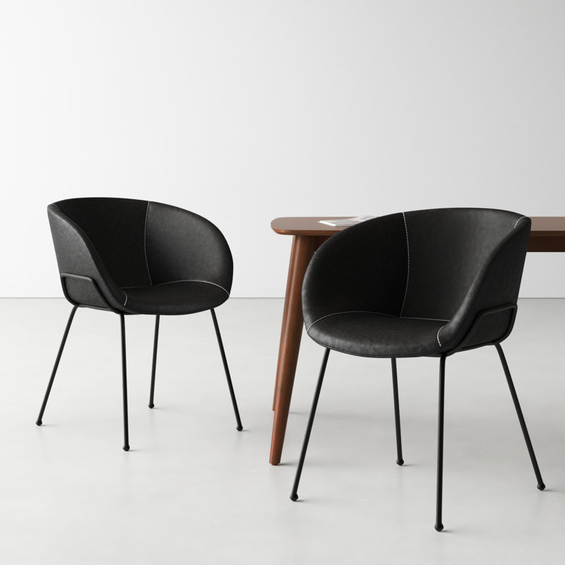 Ardea 18'' H Faux Leather Upholstered Armchair, Dark Brown Faux Leather, Matte Black