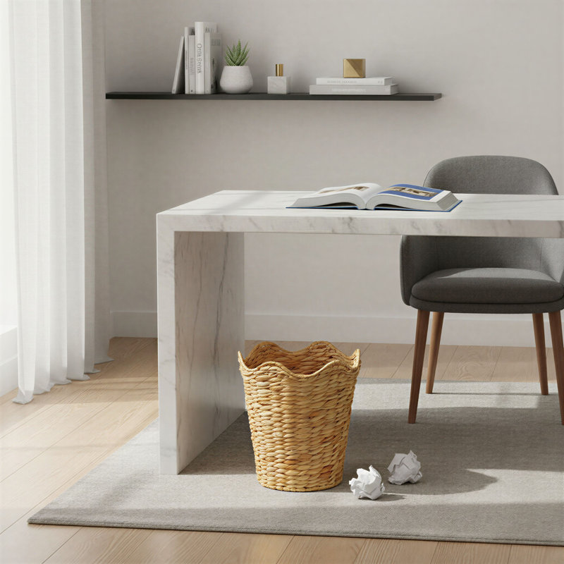 Woven Water Hyacinth Wastebin With Scalloped Edge