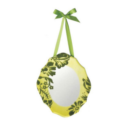 Sugared Fruit Green Velveteen Floral Overlay Mirror Wall Decoration 10"