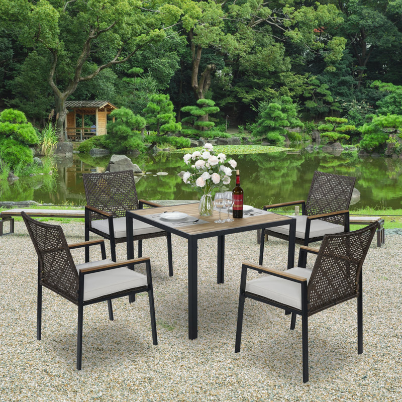 Ensemble de table de salle à manger 5 pièces avec trou pour parasol, Gris clair/brun foncé