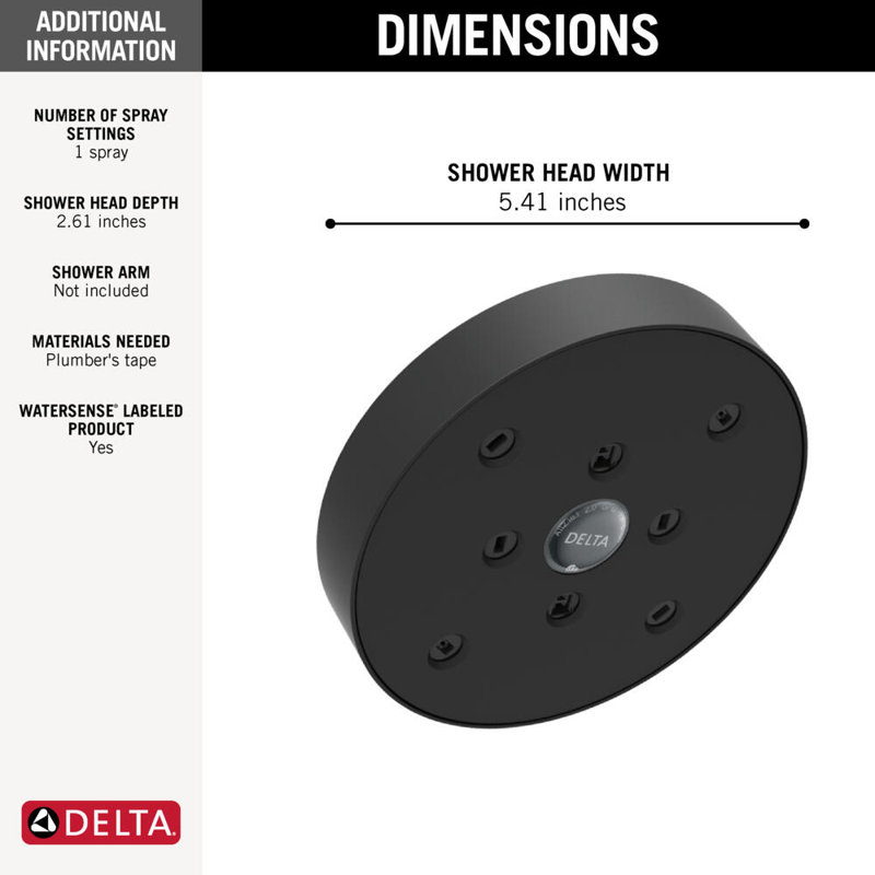Pomme de douche fixe standard / universelle avec technologie H2Okinetic, Noir mat, 1.75 GPM