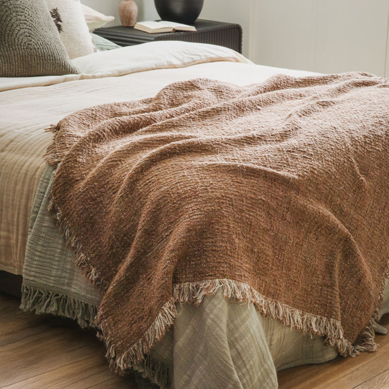 Reversible Chestnut Harmony Throw, Brown Throw Blanket For Couch or Bed, Soft Throw Blanket
