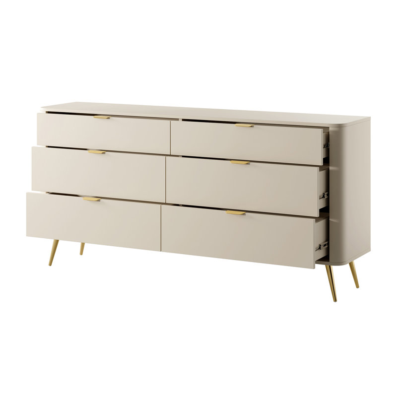 Oval Sideboard With Six Drawers Beige, 83.6cm H x 171.7cm W x 38cm D 