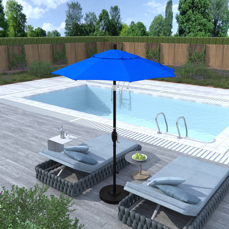 Parasol de marché 6 pi Jelinek, Stone Black, Toile Sunbrella® bleu pacifique