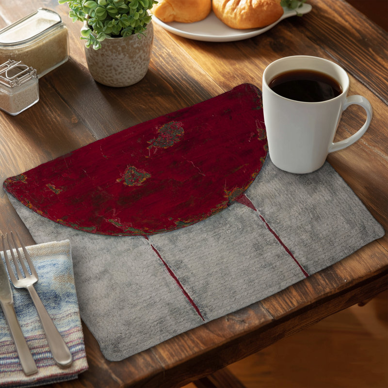 Ensemble de 4 napperons rouges en polyester tressé demi-cercle