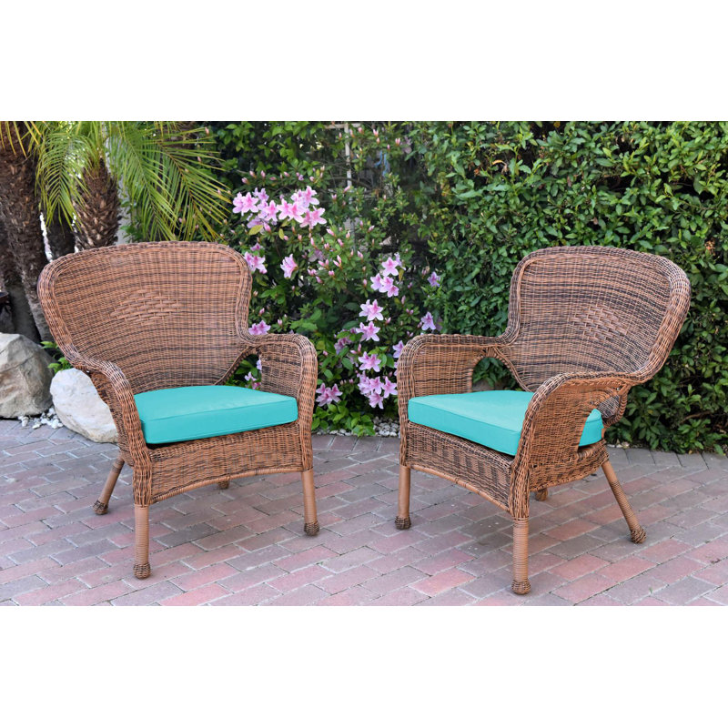 Batchelder Wicker Outdoor Lounge Chair, Sky Blue, Honey