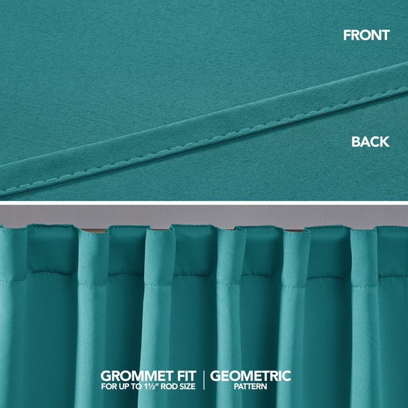 Taburao Back Tab Room Darkening Curtain Pair, 42" W x 84" L, Turquoise
