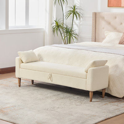 Nestled Modern Upholstered Storage Bench with Boucle Fabric and Rubberwood Legs