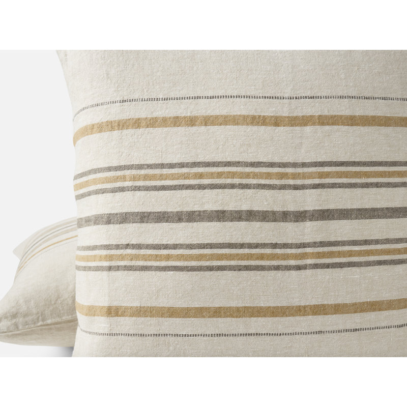Mojave Organic Linen Linen Square Pillow Cover, Khaki/Espresso Stripe