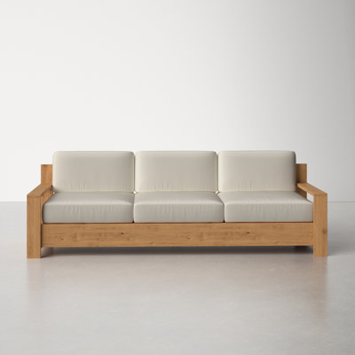 Miguelina 87'' Wide Straight Teak Patio Sofa with Sunbrella® Cushions