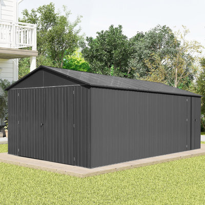 12X20ft Outdoor Metal Garage Shed, Extra Large Metal Carport With Lockable Double Hinged Doors, Heavy Duty Car Shelter For Car, Truck, Motorcycle And Lawn Equipment