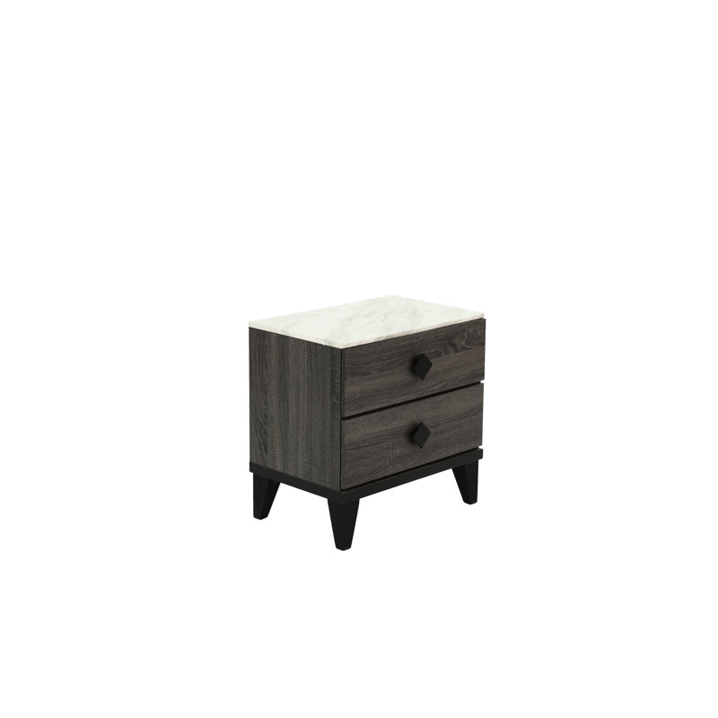 Faux Marble Topped Nightstand In Rustic Dark Gray Oak Design, 23" X 15" H With Flair And Top, 23 15