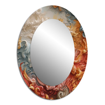 Cream Astrology Nebula Marble V - Red Modern Oval Wall Mirror