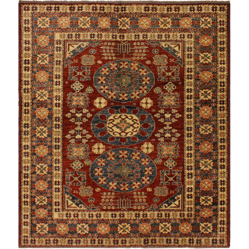 Tapis bleu / rouille en laine noué à la main de style sud-ouest Falke