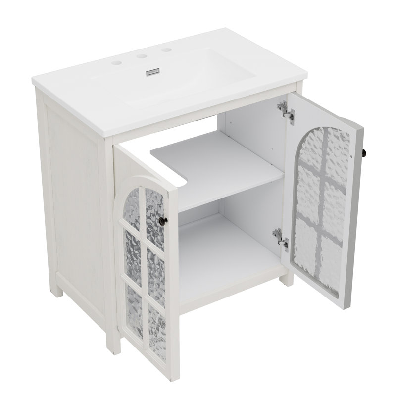 Wexford 31" Single Bathroom Vanity With Arched Glass Doors, Antique White