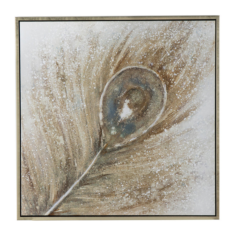 Plume de paon, peinture sur toile encadrée