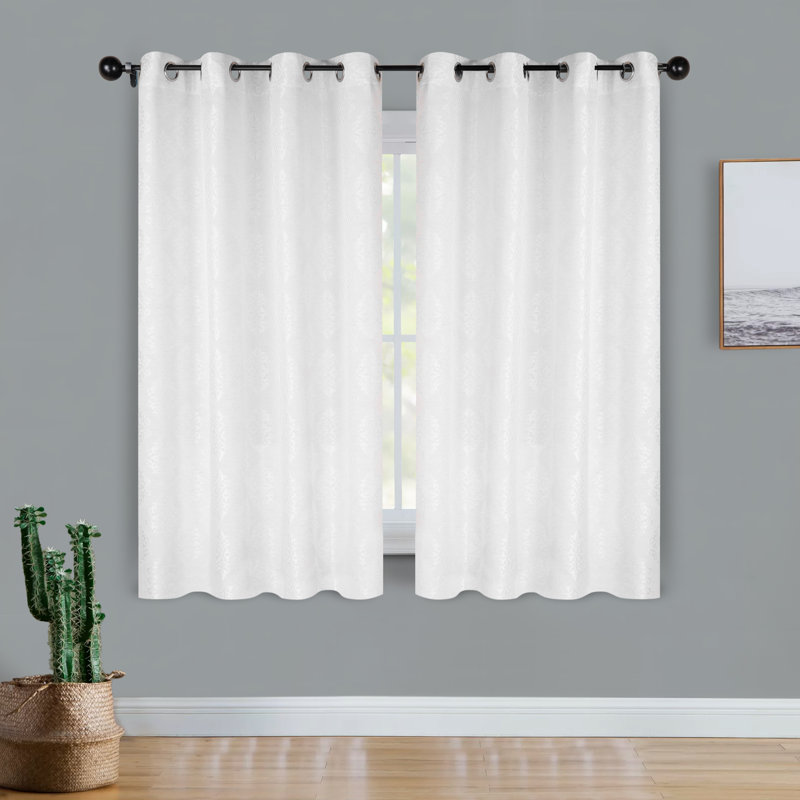 Paire de rideaux semi-transparents en jacquard damassé avec œillets Brodde, Laiton, L 52 po x L 63 po