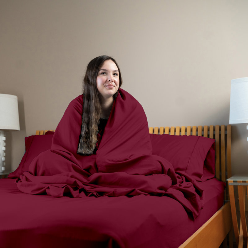 Ultra Soft Bamboo Sheet Set - 4 Pc Set - Wrinkle Resistant - Cooling Sheets with Deep Pockets, Burgundy