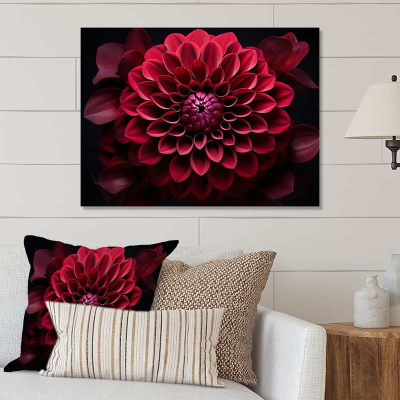 Dahlia rouge majestueux - impression sans cadre sur métal, H 30 po x l 40 po x P 1 po