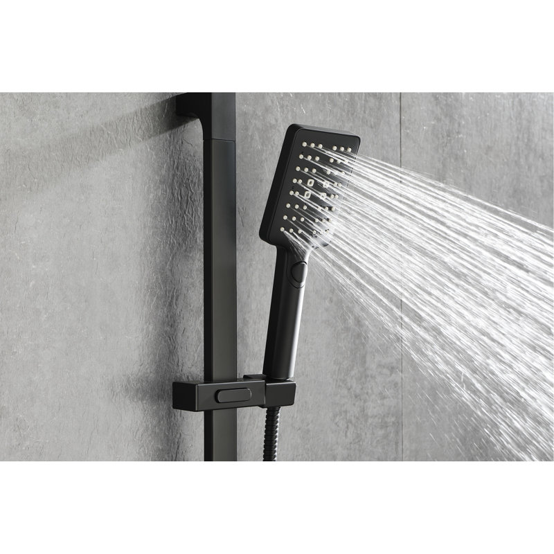 Douchette à main en acier inoxydable noir mat, barre coulissante de 28 pouces, boyau de 59 pouces, hauteur réglable, réglages de jet fonctionnels pour la détente et utilisation de chaise réglable avec plusieurs modes de bain,
