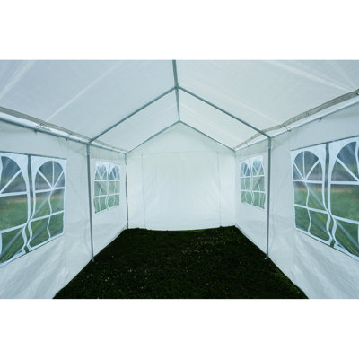 Garage à auvent robuste de 10 pi x 20 pi avec parois latérales - poutres de support triangulaires, tiges de mise à la terre, structure de pavillon de voiture imperméable et abri de voiture, corrosion