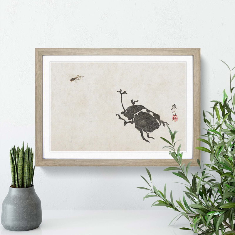 Insects by Shibata Zeshin - Framed Print, 27cm H x 36cm W x 2cm D, Oak Framed