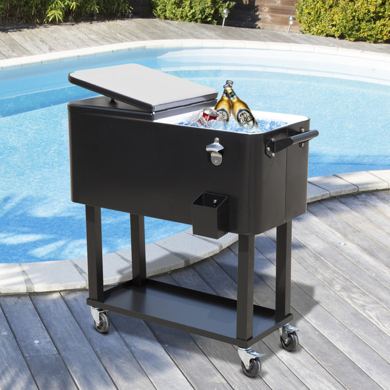 Chariot à glaçons sur roulettes Outsunny 80 QT, Noir