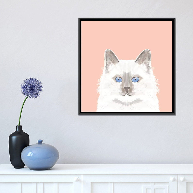 « chat », impression sur toile tendue, H 18 po x l 18 po x P 1,5 po, Toile avec cadre noir, Pas de tapis