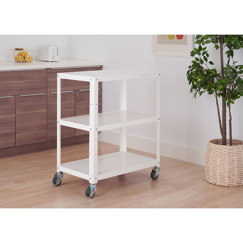 White Powder-Coated Metal Utility Cart with Adjustable Shelf