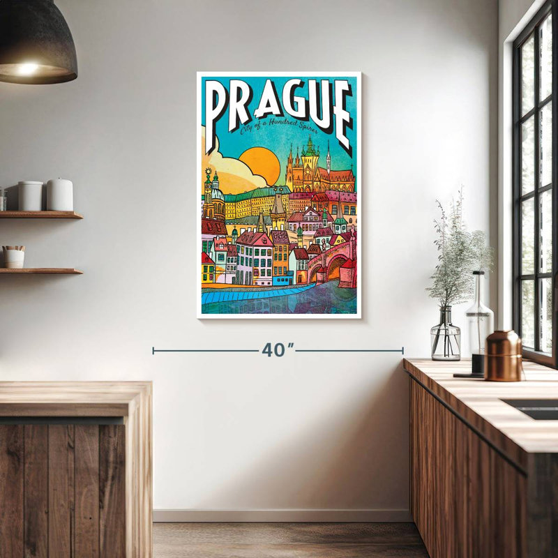 Affiche rétro de Prague City, H 39 po x l 26 po